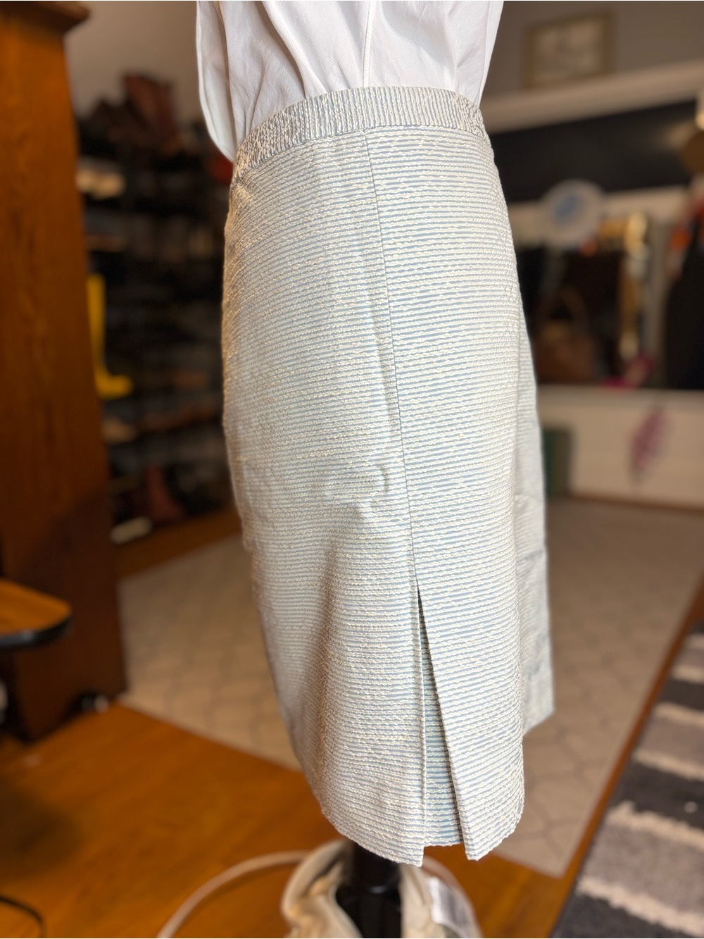 Brooks Brothers 346 Pencil Skirt Size 10 Blue White Textured Woven NWT - Picture 8 of 10